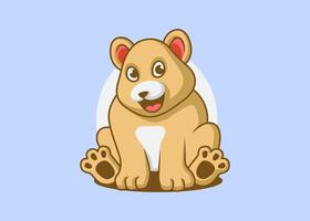 Adorable bear cub character sit down with happy expression vector