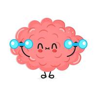 Cute Brain Character with Dumbbells. Isolated on white background. Brain character gym concept vector