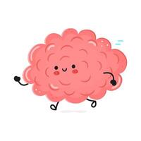 Cute Funny Running Brain Character. Isolated on white background vector