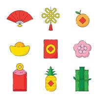 Flat Chinese New Year Icon with Outline vector