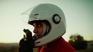 Astronaut With Helmet Talks On The Radio Just Landed On A Hostile Planet video