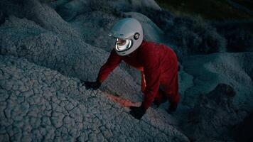Man Astronaut on a New Planet Explores a Privy Wasteland Without Water video