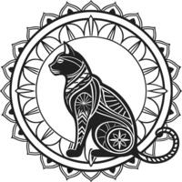 Ornate Cat Silhouette with Mandala Frame and Geometric Patterns Art vector