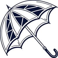 Stylized Umbrella Illustration with Geometric Pattern in Navy Blue and White vector
