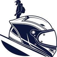 Monochrome Motorcycle Helmet Profile with Racing Stripes and Sleek Design vector