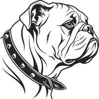 Detailed Bulldog Profile in Black and White with Intense Gaze and Spiked Collar vector
