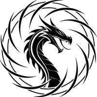 Dragon Silhouette in Circular Design with Yin Yang Influence and Tribal Art Elements vector