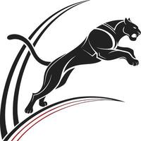 Stylized Black Panther Leaping with Red Accent Line in Dynamic Motion vector