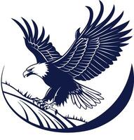 Majestic Bald Eagle Tribal Art Emblem with Crescent Moon Navy Blue Silhouette vector