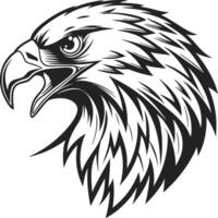 Black and White Bald Eagle Head Illustration with Fierce Expression and Detailed Feathers vector