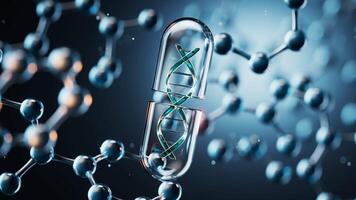 Medical capsule with transparent molecules background, 3d rendering video
