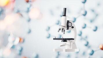 Microscope with transparent molecules background, 3d rendering. video