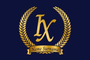 Initial letter I and X, IX monogram logo design with laurel wreath. Luxury golden calligraphy font. vector