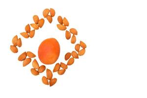Fresh ripe apricot fruits, kernels isolated on white photo