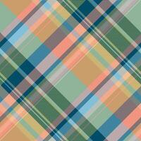 Production fabric plaid, xmas check tartan pattern. Artistic seamless background textile texture in cyan and lime colors. vector