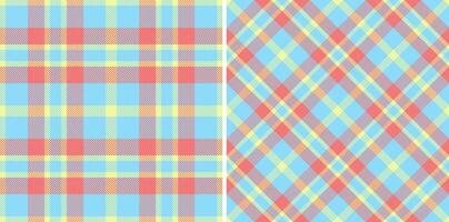 Tartan check fabric of plaid background textile with a seamless texture pattern. Set in rainbow colors. Textured wall paint. vector