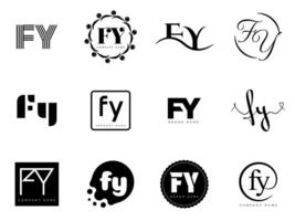 FY logo company template. Letter f and y logotype. Set different classic serif lettering and modern bold text with design elements. Initial font typography. vector
