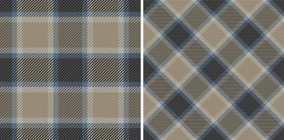 Elegant neutral plaid patterns. Two seamless designs in muted blues, grays, and browns. Perfect for textile prints, website backgrounds, or apparel design. Stylish and versatile for modern projects. vector