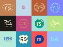 RS logo company template. Letter r and s logotype. Set different classic serif lettering and modern bold text with design elements. Initial font typography. vector