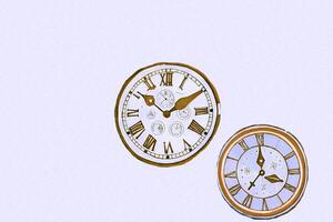 Time and Eternity. Two clocks with hands and dials on white photo