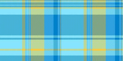 String background check fabric, ceremony plaid seamless . Manufacturing texture textile pattern tartan in cyan and amber colors. vector