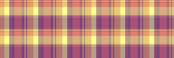 Female plaid pattern fabric, pillow background check. Cool tartan seamless textile texture in magenta and yellow colors. vector