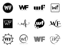 WF logo company template. Letter w and f logotype. Set different classic serif lettering and modern bold text with design elements. Initial font typography. vector