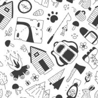Camping Seamless Pattern in doodle style vector