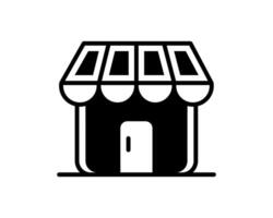 Simple, bold black and white storefront icon. Ideal for website design, app interfaces, or presentations needing a clean, modern shop symbol. Represents retail, e-commerce, or business concepts. vector