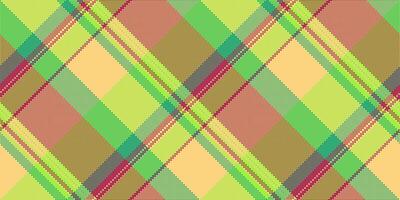 Vibrant abstract pixelated plaid pattern in green, yellow, and maroon. Ideal for textile design, website backgrounds, or fashion projects. vector