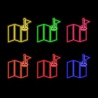 Neon icon set location, navigation. Set of red, blue, yellow neon icon. gps neon. vector