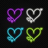 Neon heart signboard on the red background. illustration. green. vector
