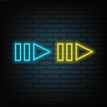 Neon arrow. Moving arrow motion. Animation arrow on black background. Glowing neon arrows moving. vector