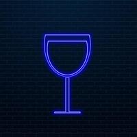 Glowing neon line Glass of whiskey and ice cubes icon isolated on black background.. vector