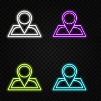 A web banner with a neon GPS location pin on a blue background. blue color. vector