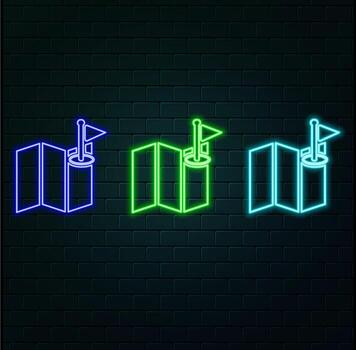 Navigation tag neon light line art icon. Outline symbol of position marker. Location pin pictogram made of thin stroke. Isolated on background... vector