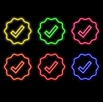 Check mark icon neon electrical line glowing red color sign 4k illustration. neon light animation glowing check mark icon and tick mark icon isolated... vector
