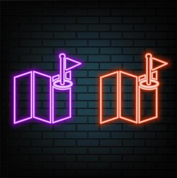 location pin icon in neon style. Simple thin line, outline of web, minimalistic icons for UI and UX, website or mobile application. vector