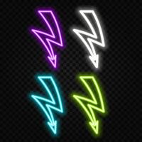 A set of bright shiny LED neon colored arrows on a brick wall background... vector