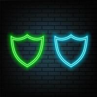 Shield icon. Web elements in neon style icons. Simple icon for websites, web design, mobile app, information graphics isolated on brick wall vector