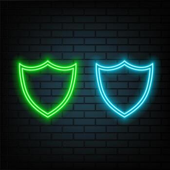 Shield icon. Web elements in neon style icons. Simple icon for websites, web design, mobile app, information graphics isolated on brick wall vector