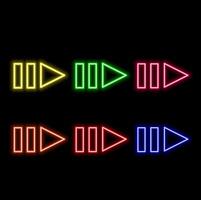 Green arrows pointing right Neon light. direction concept. Right glowing neon direction at night. Lighting sparrow sign. Flashing direction indicators. 3d render.. vector