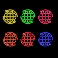 collection of neon map pins on the wall background.. vector
