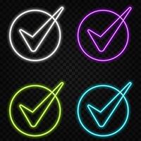 Checkmark concept of success accepted approve, web button for vote, futuristic technology with green neon glow in the smoke, business background.. vector