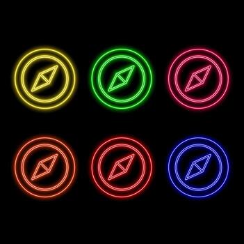 Set line Location with house, Folded map location marker, City navigation and . Glowing neon icon. orange color. vector