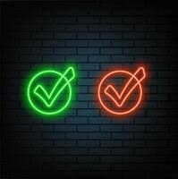 Check line icon. Neon laser lights. Approved Tick sign. Confirm, Done or Accept symbol. Glow laser speech bubble. Neon lights chat bubble. Banner badge with verify icon. neon. vector