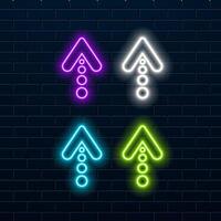 Set of neon arrows in different directions on black background vector