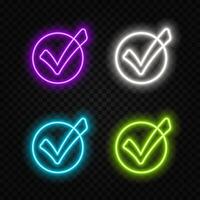 Glowing neon light Check mark icon and tick mark icon. glowing neon check mark icon. vector