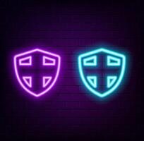 Neon shield. Shiny shiny symbol on a black background vector