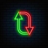 Neon arrows, green and red rounded pointers, isolated illustration. vector